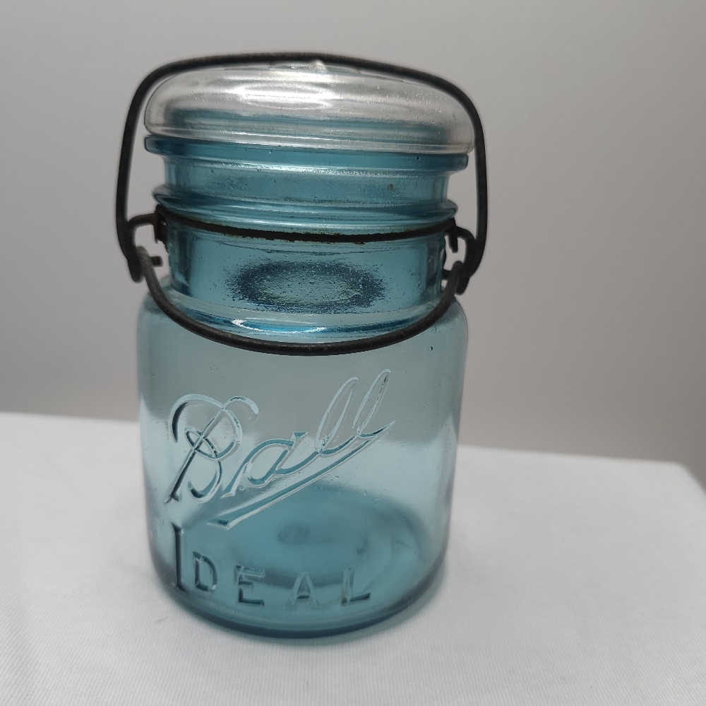 Antique "Ball" Teal colored Glass Top Wire Bail 1900's fully intact